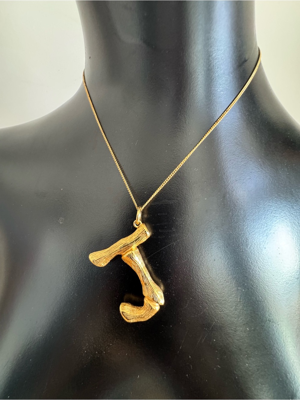 Celine Gold Tone Sculpted 'J' Pendant Necklace